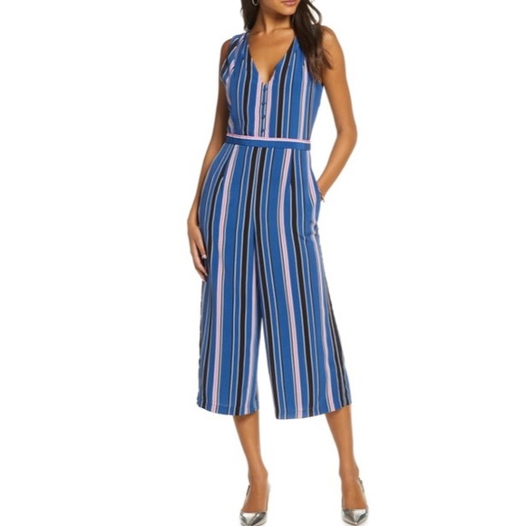 1901 Pants - NWT 1901 Stripe Crop Jumpsuit in Blue Combo